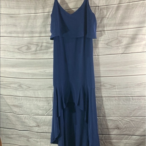 INTERMIX Navy Hanna Bib Silk High Low Maxi Dress - Picture 1 of 13